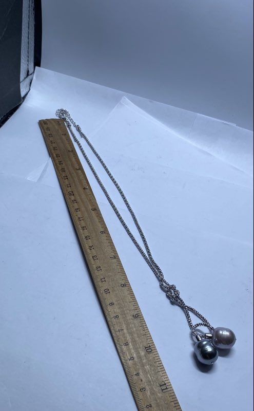 Sterling Silver 925 Faux Baroque Pearl Lariat Knot Necklace 19″ 20.0g