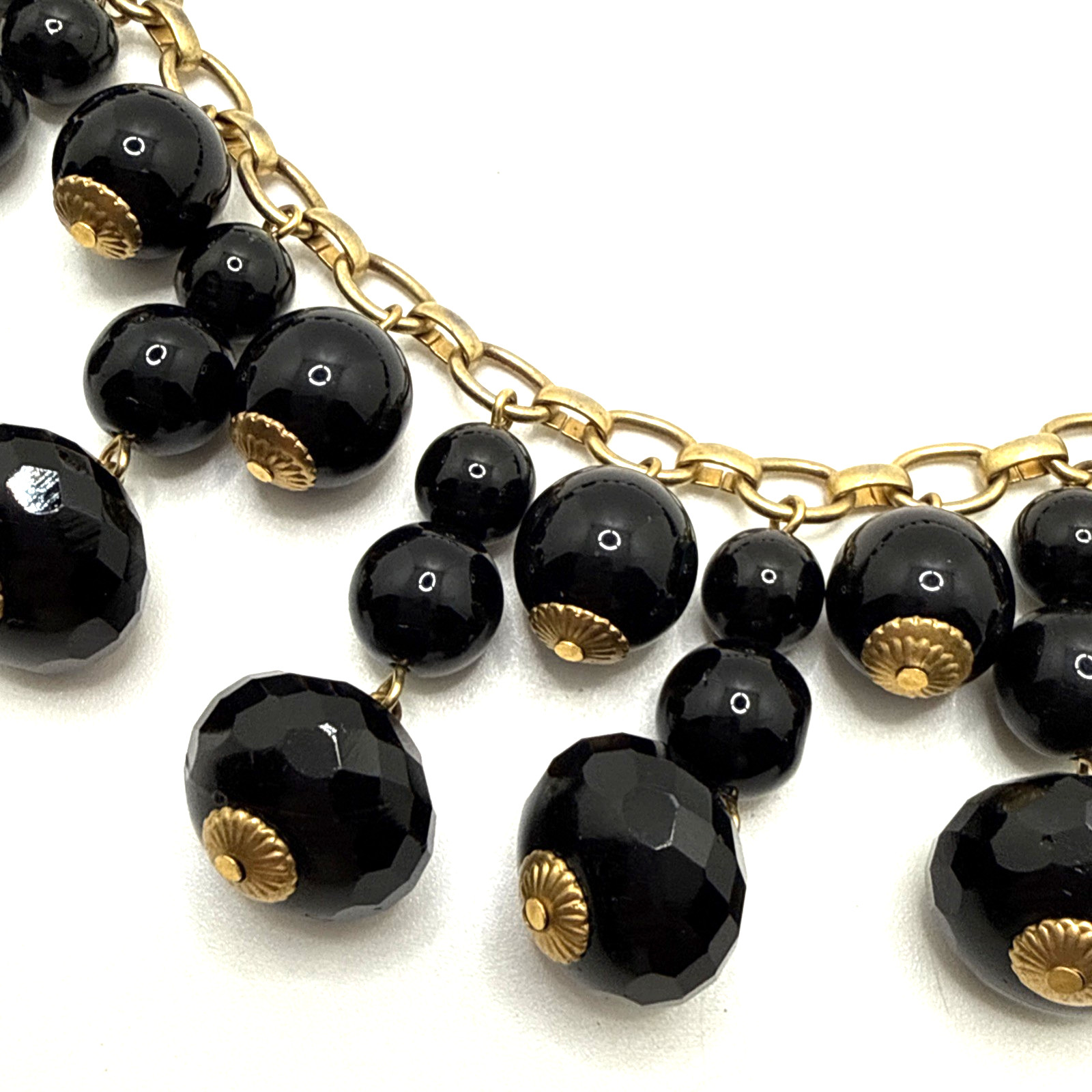 LOREN HOPE Black Dangle Bead Bib Necklace Gold Tone Collar Statement 18″ – 20″