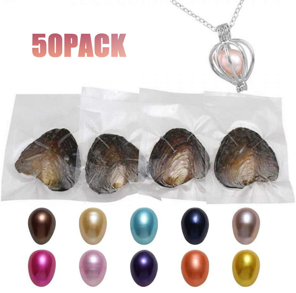 50Pack Fresh Oysters w/Pearls 7-8mm Freshwater Pearl Individually Wrapped Gifts