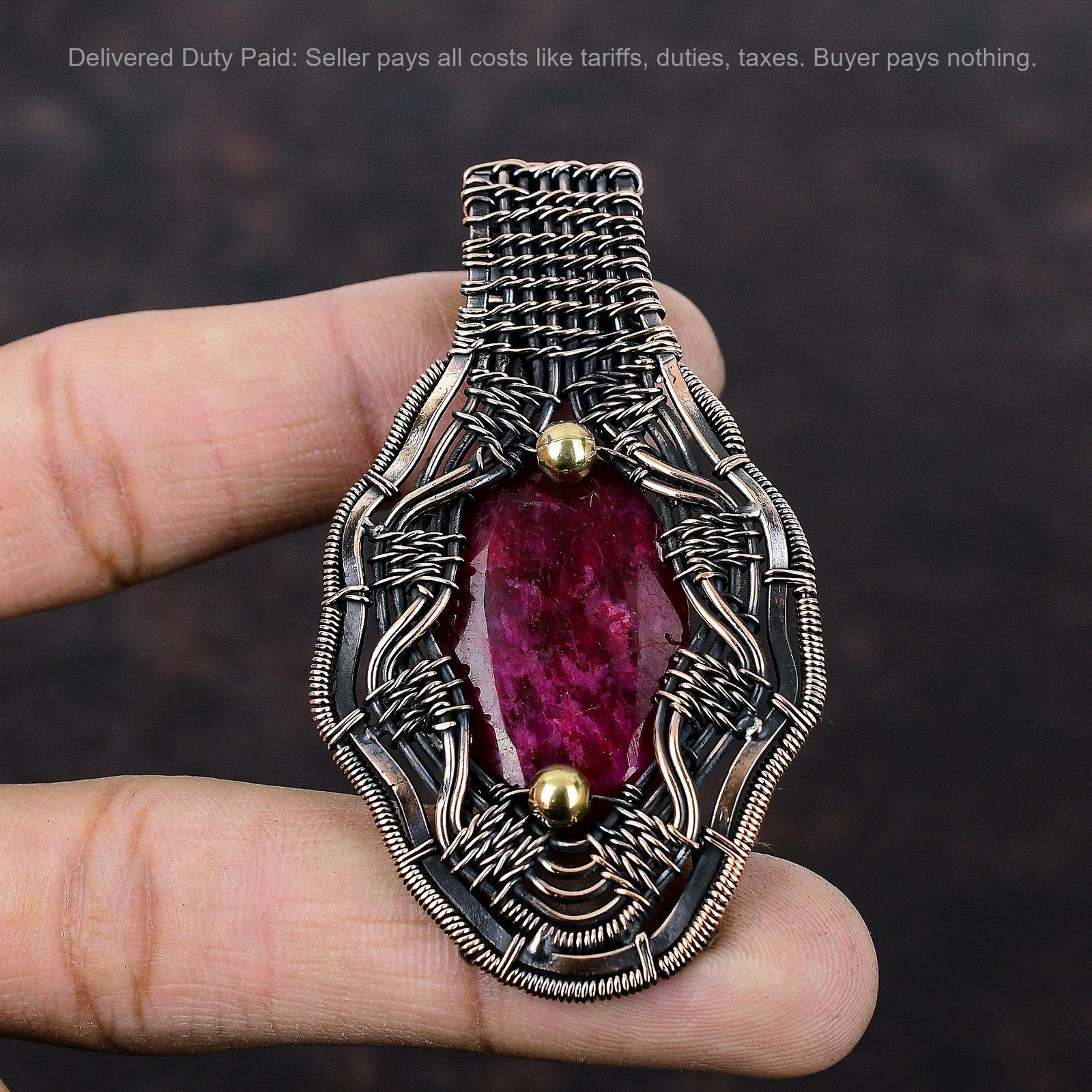Kashmir Rubi Stone Wire Wrapped Engagement Anniversary Birthday Pendant Copper