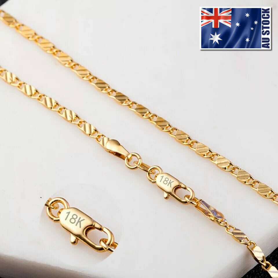 Stunning 18K Yellow Gold GP 2mm Flat Link Chain Necklace For Pendant Wholesale