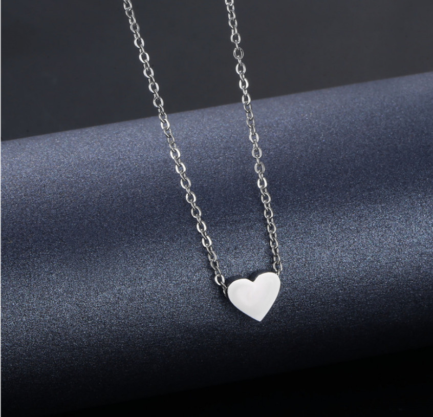 Tiny Silver Titanium S.Steel Love Heart Pendant Chain Necklace
