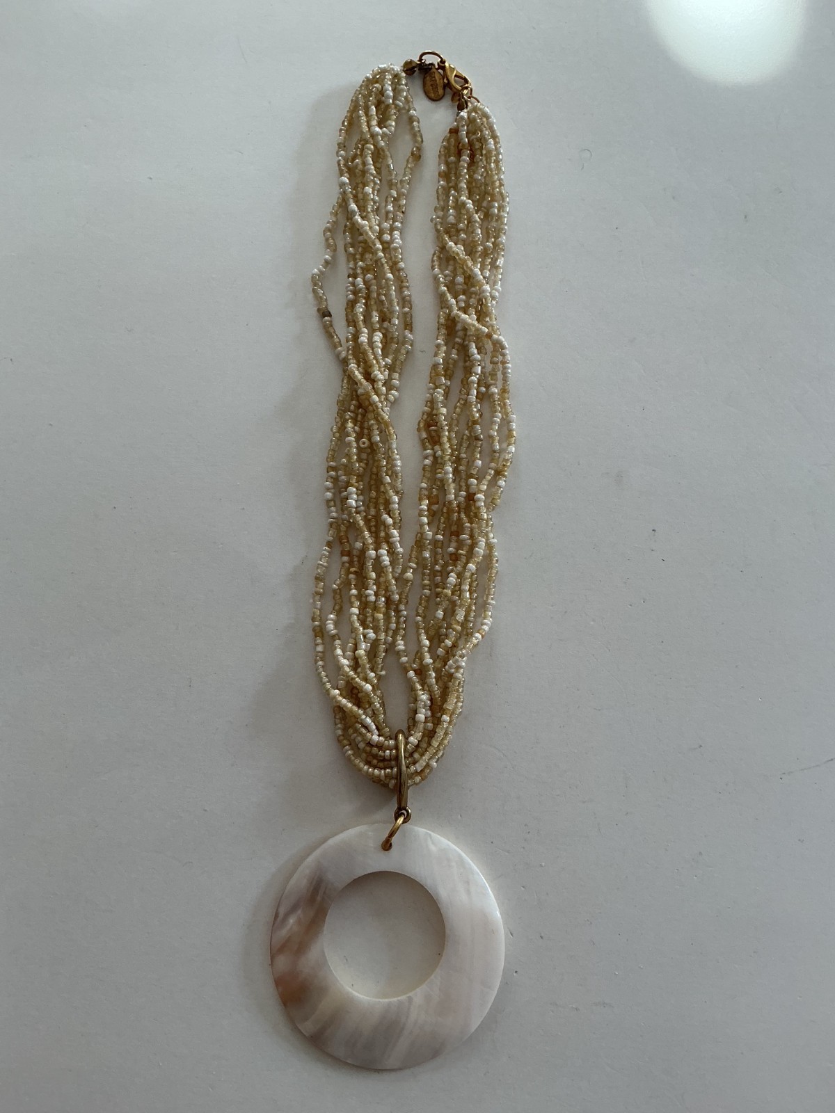 BEAUTIFUL VTG SEED BEAD 8 STRAND EXPRESS MOTHER OF PEARL NECKLACE B7-47