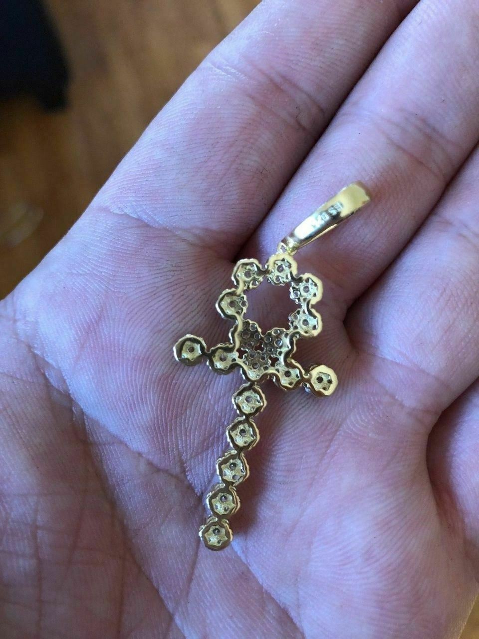Simulated Diamonds Ankh Cross Tennis Pendant Real Solid 925 Sterling Silver Iced