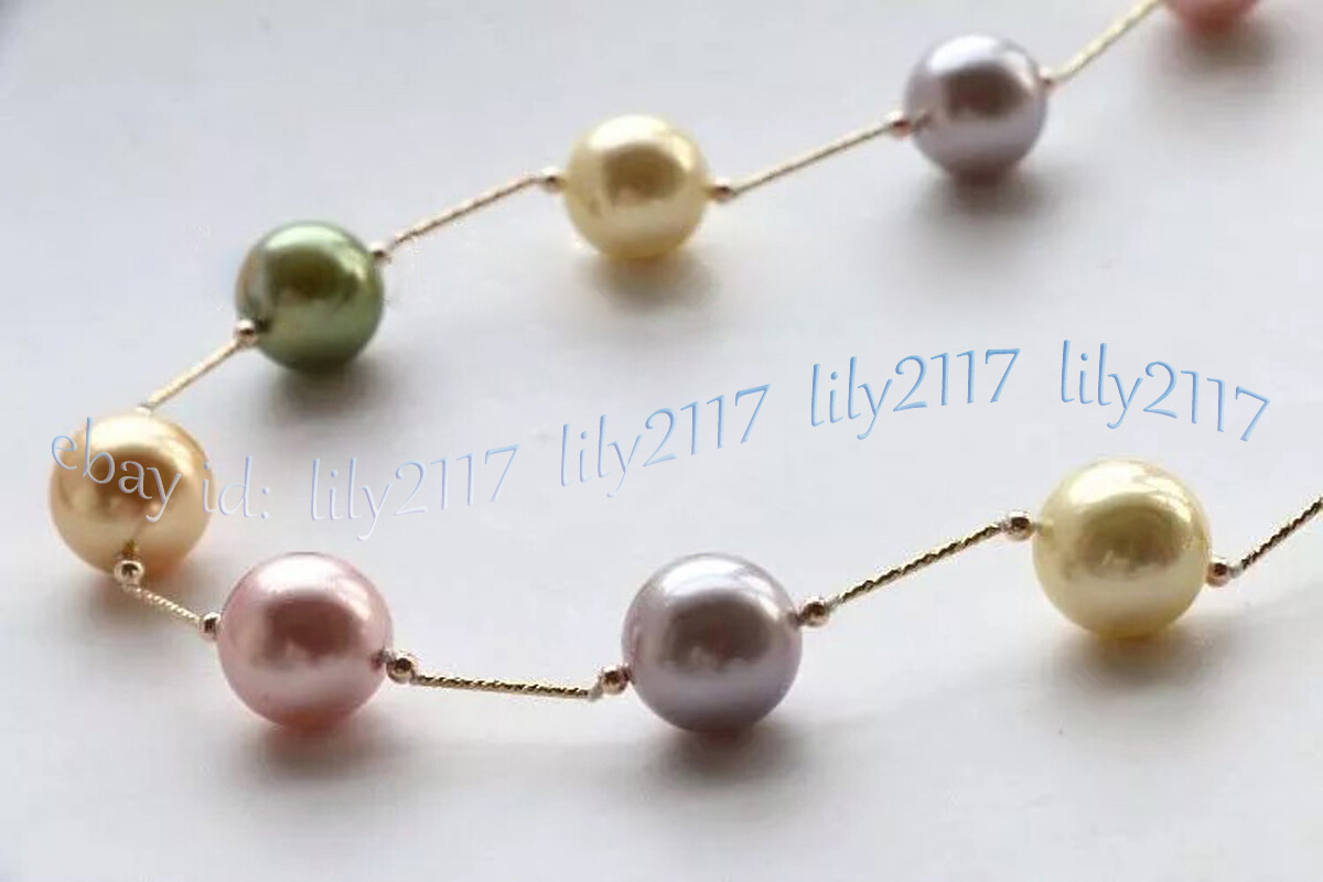 8-14mm Multicolor South Sea Shell Pearl Round Beads Necklace 14-36 inches
