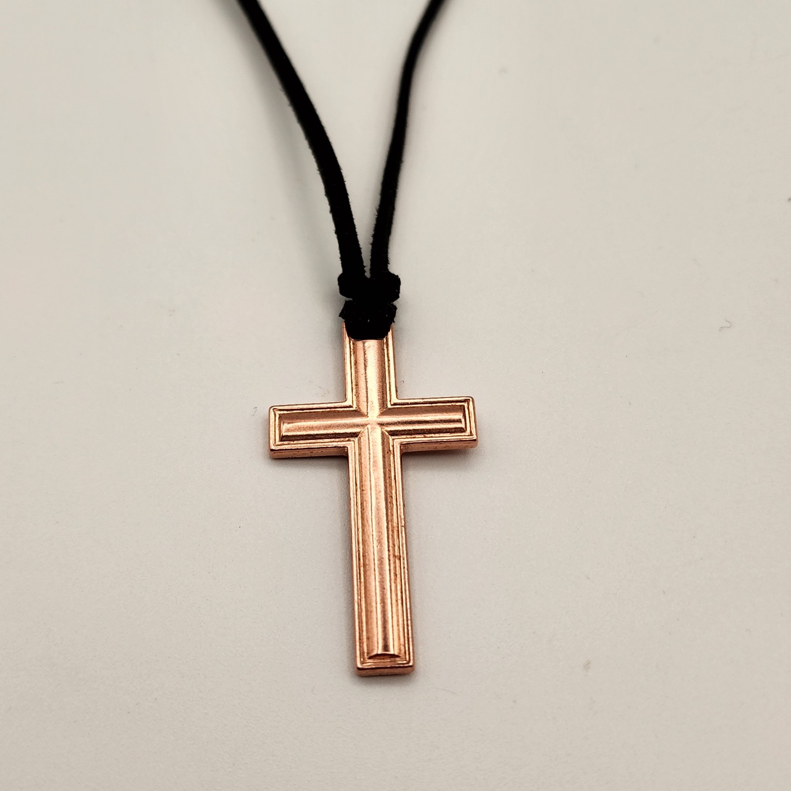 Pure Copper Cross Pendant Necklace – Adjustable Black Rope Cord, Handcrafted