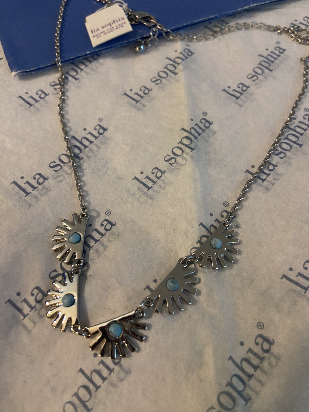 BRAND NEW Lia Sophia SUPER FAN Necklace Rhodium Plated 18-21″ $78