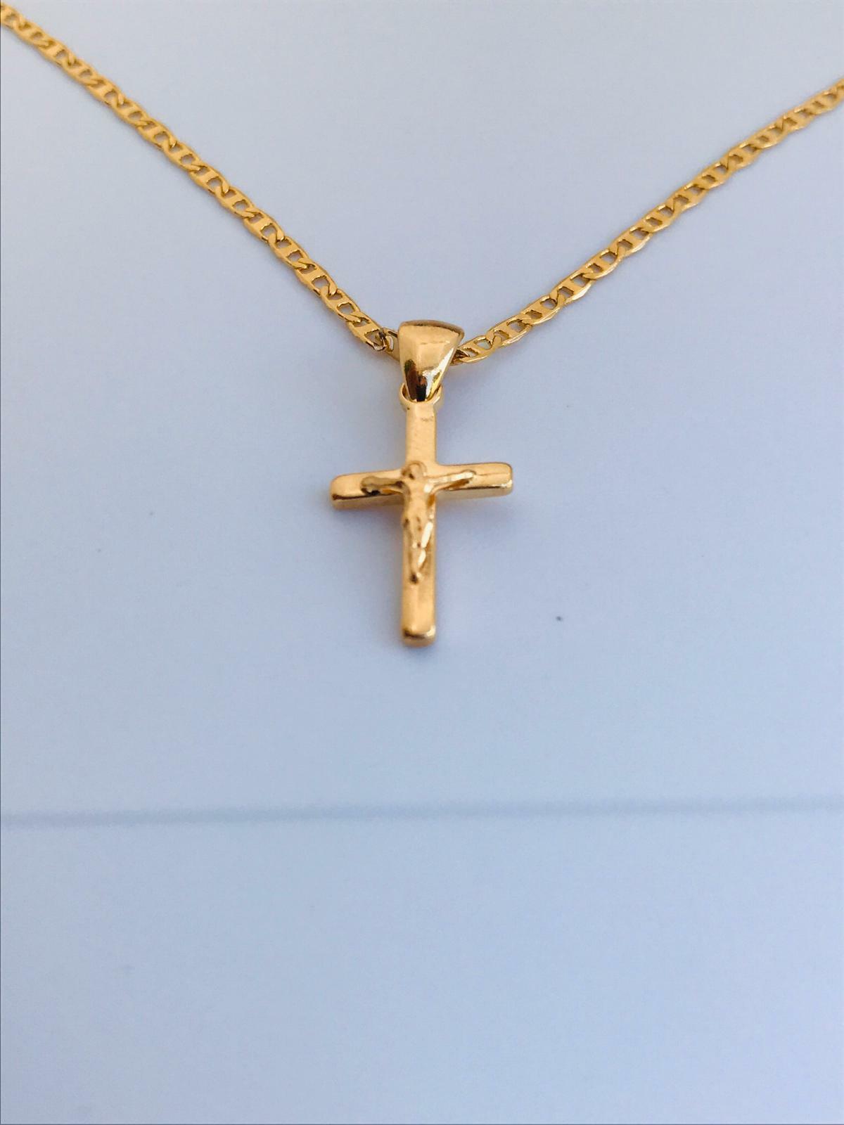 Kids Cross Necklace Chain 18K Gold Filled Jesus Pendant 19x11mm, Dije de Cruz