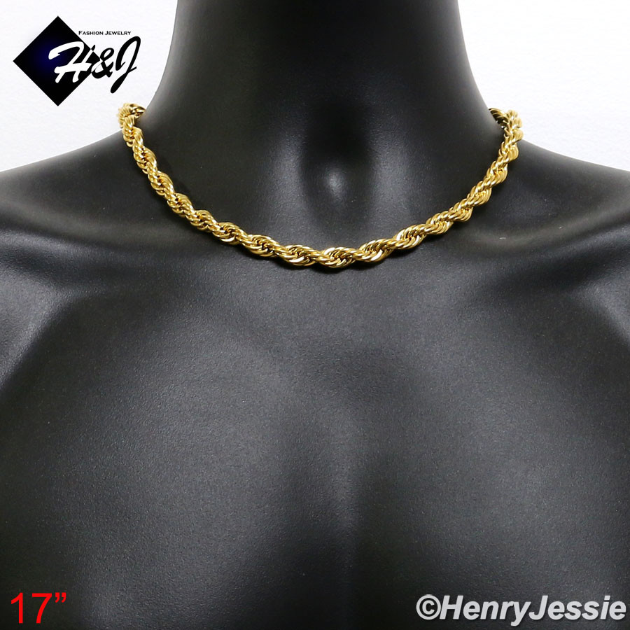 17″20″24″30″MEN’s Stainless Steel 8mm Gold Plated Smooth Rope Chain Necklace*149
