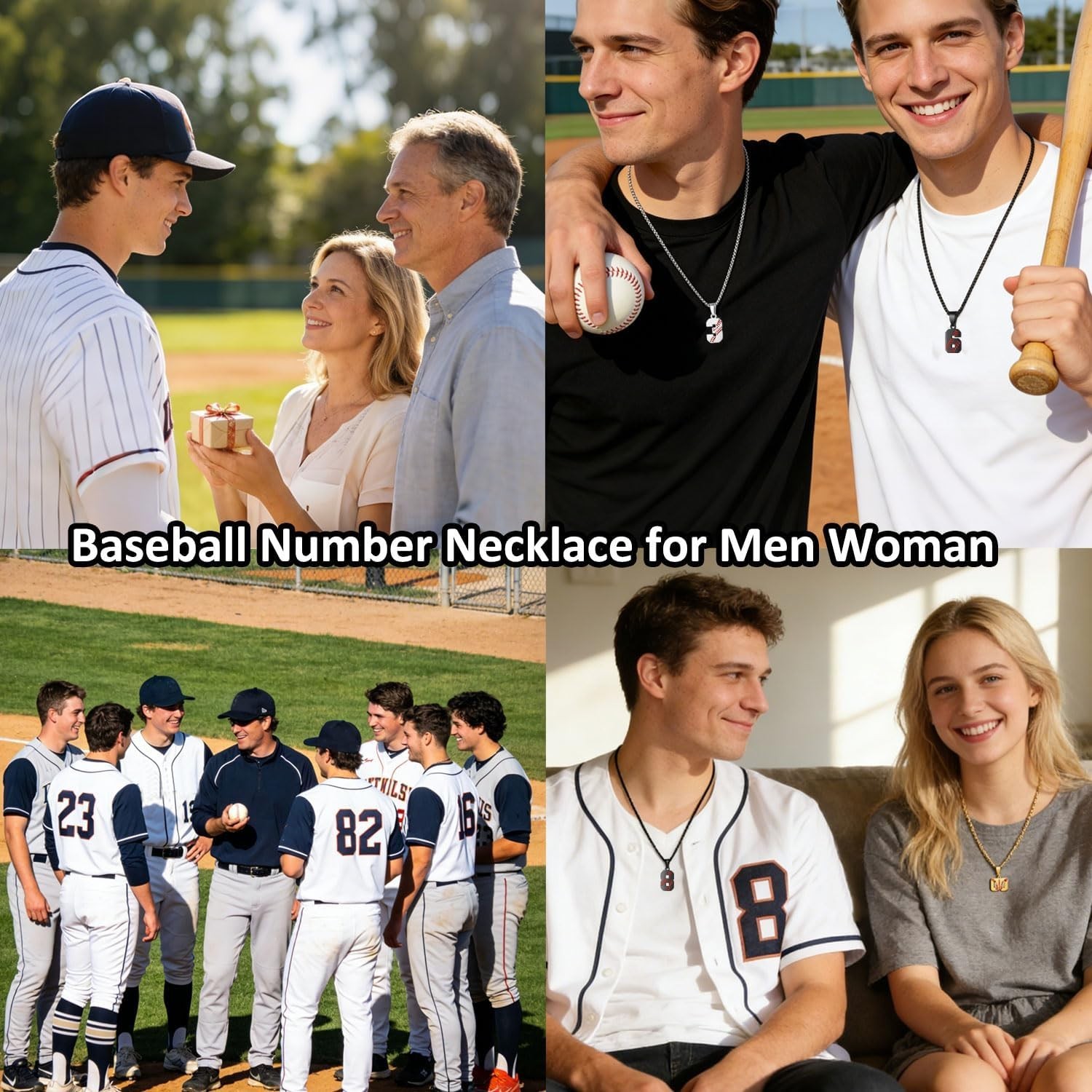 Baseball Number Necklace – Stainless Steel Chain Pendant for Men Athletes 00-…