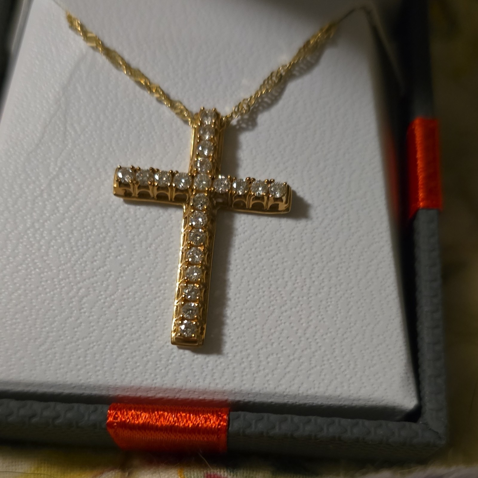 Diamond Cross pendant With Chain. All 14 carot Gold, 1/2 Carot Diamond Cross.