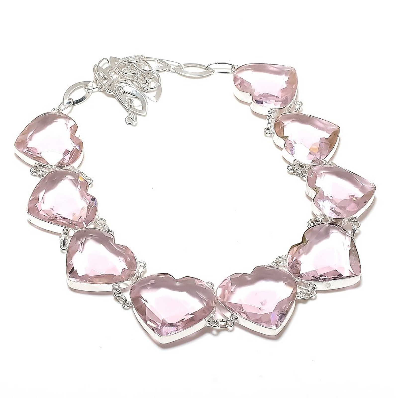 Pink Kunzite Heart Shape Gemstone Necklace Adjustable Chain Handmade Jewelry 18″