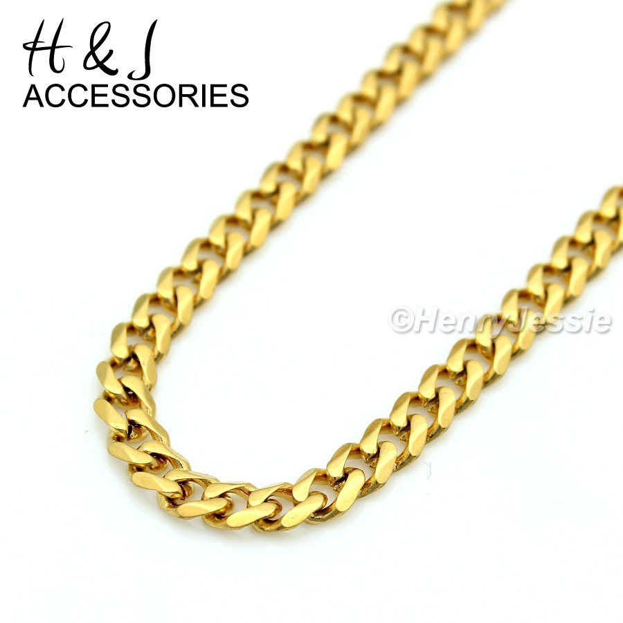 18-36″MEN Stainless Steel 3mm Gold Plated Curb Chain Green Rhinestone Pendant*98