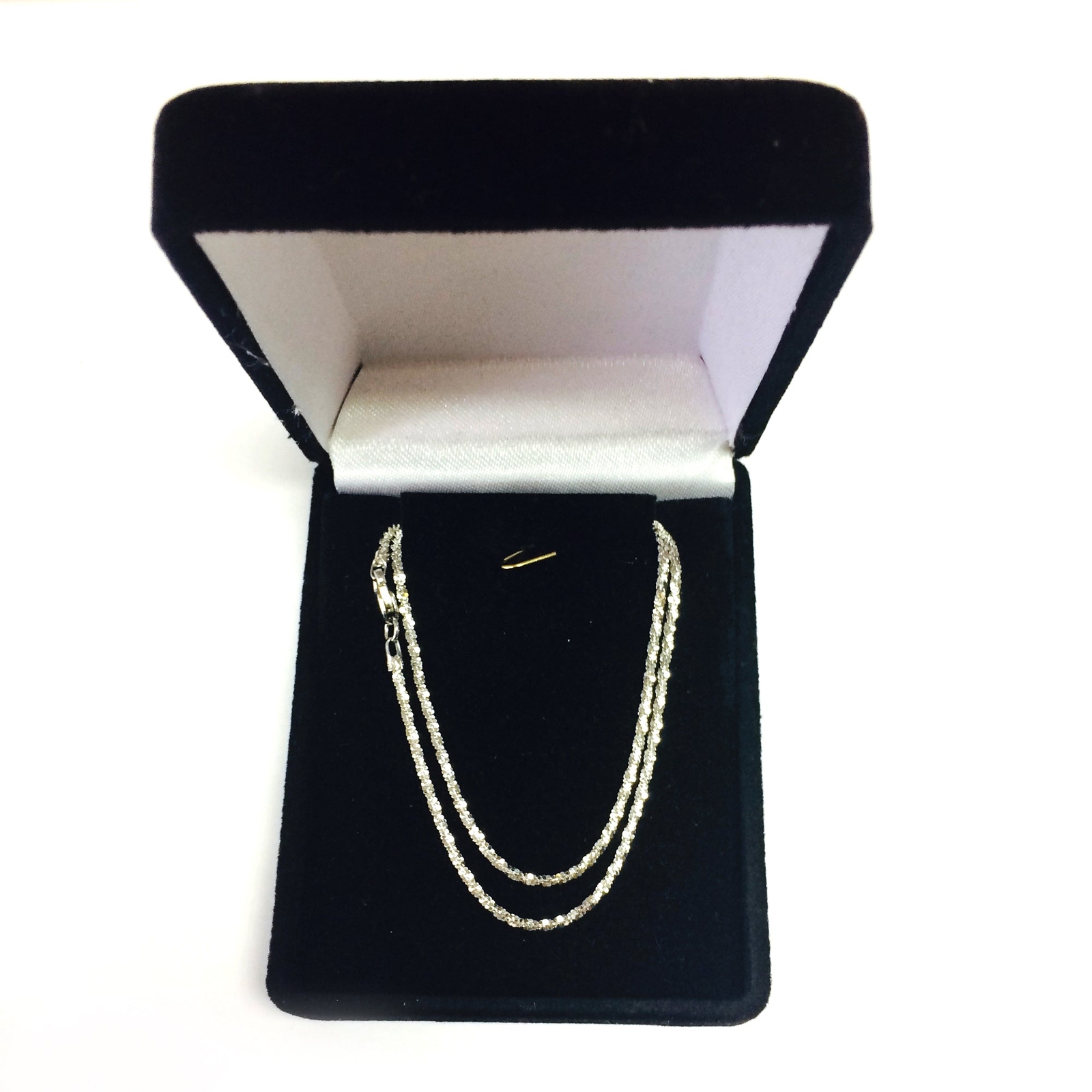 14k White Real Gold Sparkle Chain Necklace, 1.5mm, 16″