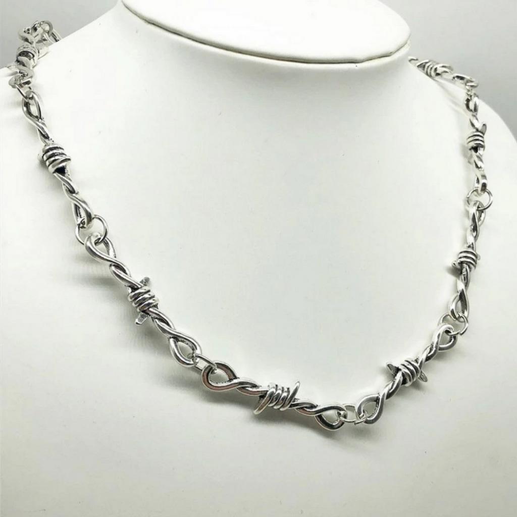 BARBED WIRE CHOKER NECKLACE 15.5″ Punk Rock Rocker Goth Silver Alloy Metal NEW