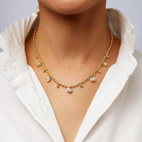 Jennifer Miller Bezel Cubic Zirconia and Ball Chain Necklace (White Gold)