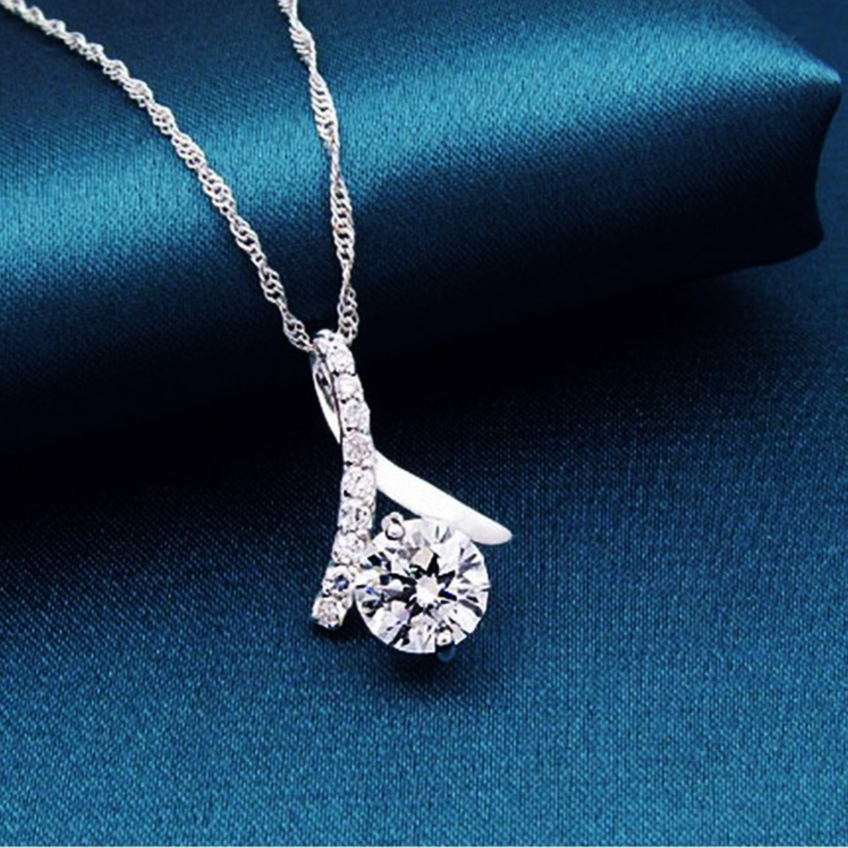 Cyrstal Necklace 14k White Gold Plated Cubic Zirconia Women Jewelry 18″