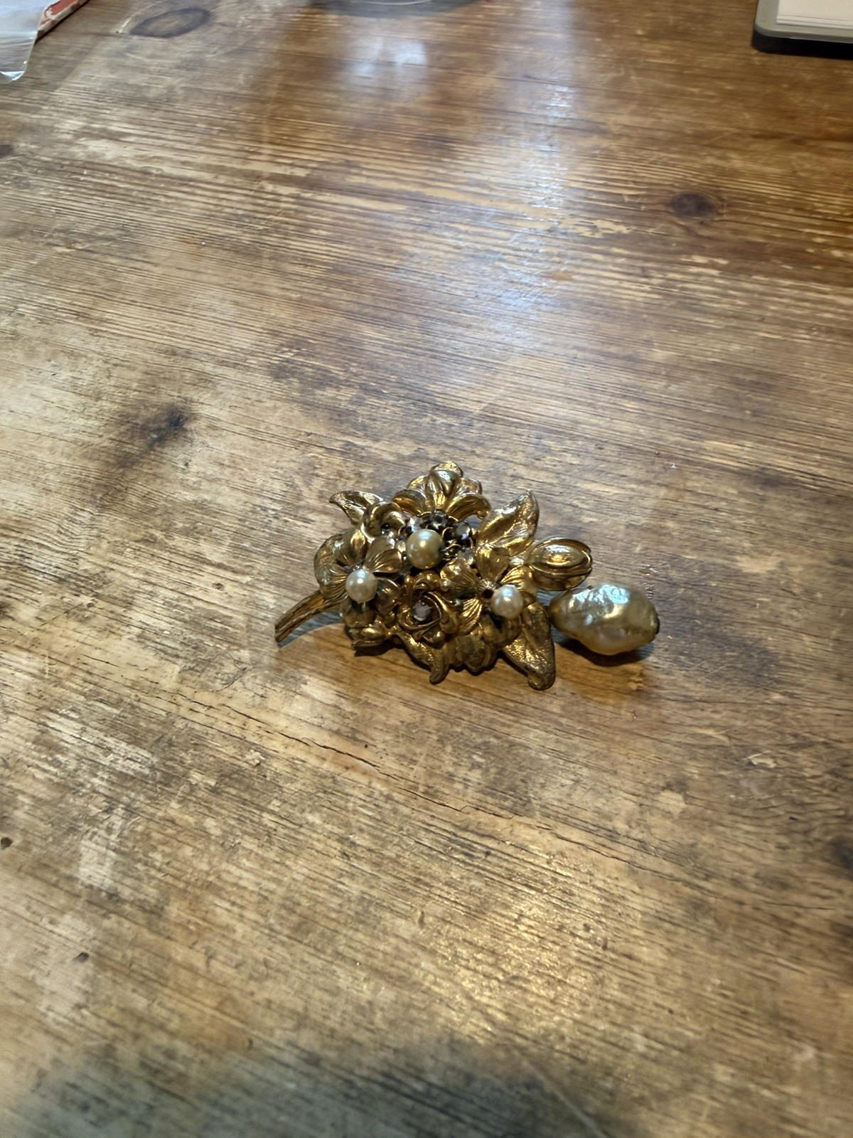 “Russian gold” filigree necklace central decorative clasp + matching brooch pin