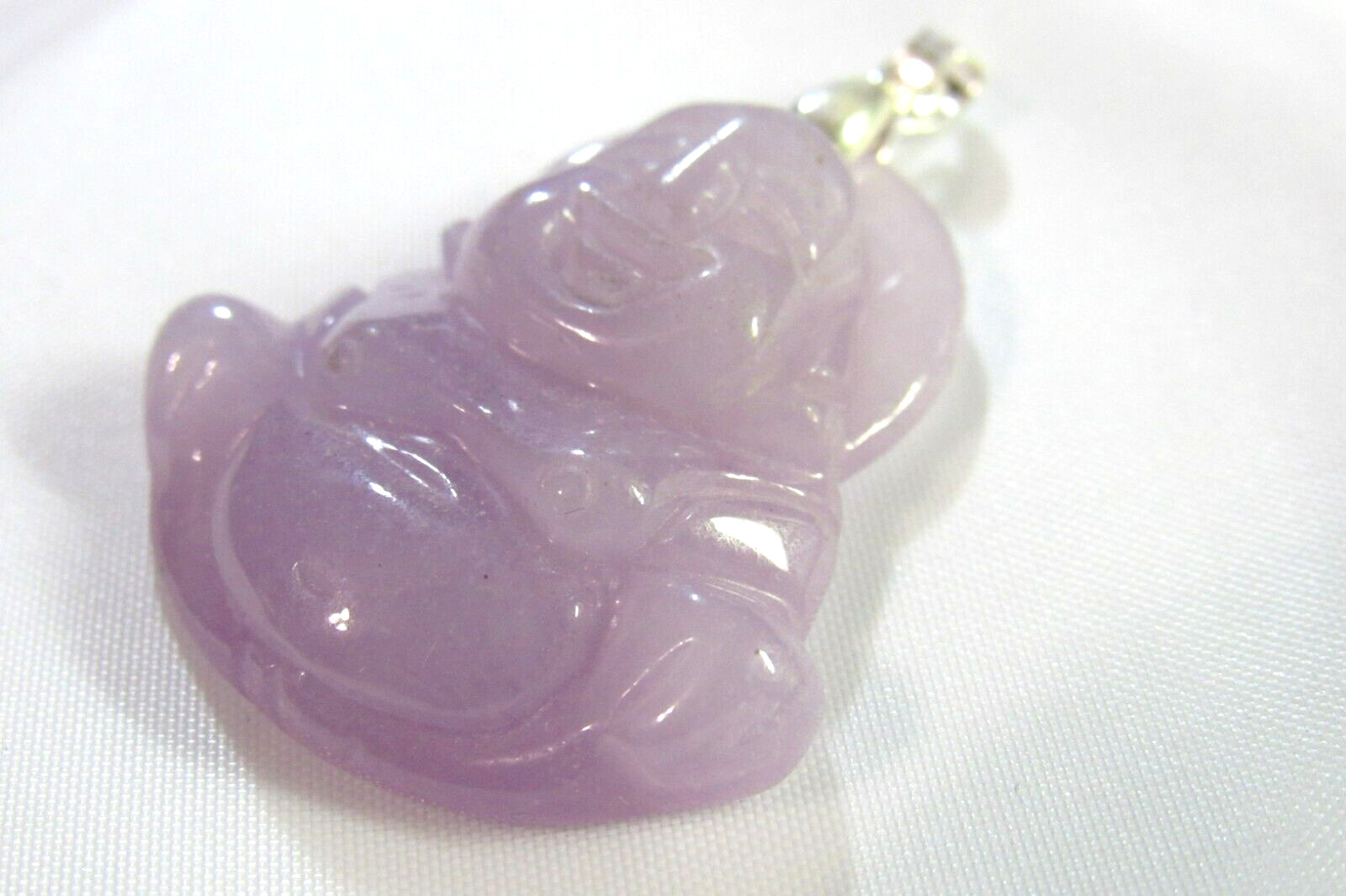 NATURAL Lavender JADE FENG SHUI HAPPY BUDDHA Pendant 925 Silver 32mm x 29mm