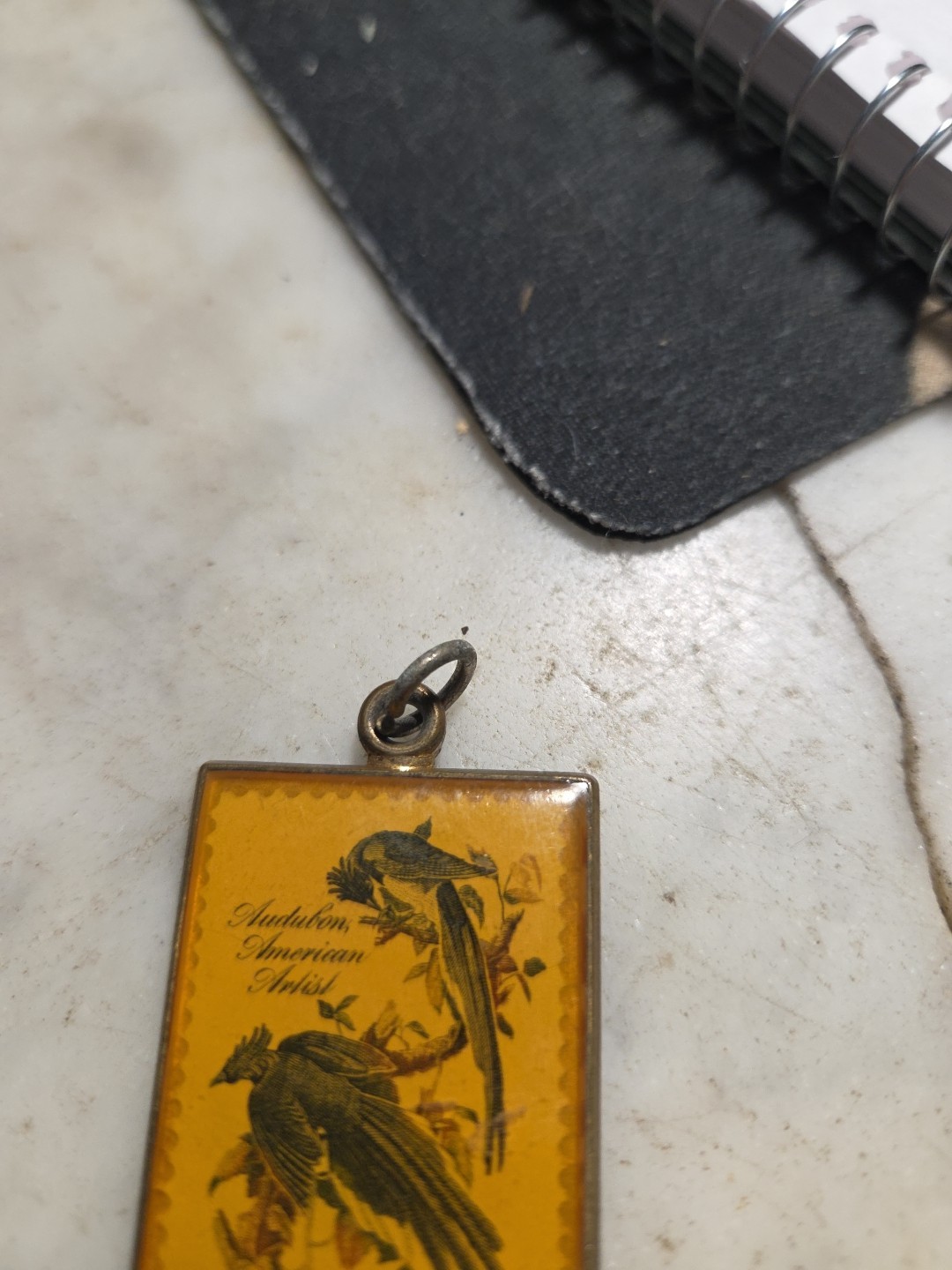 1 Vintage Audubon American Artist Postal Stamp Solid Brass Necklace Antaya