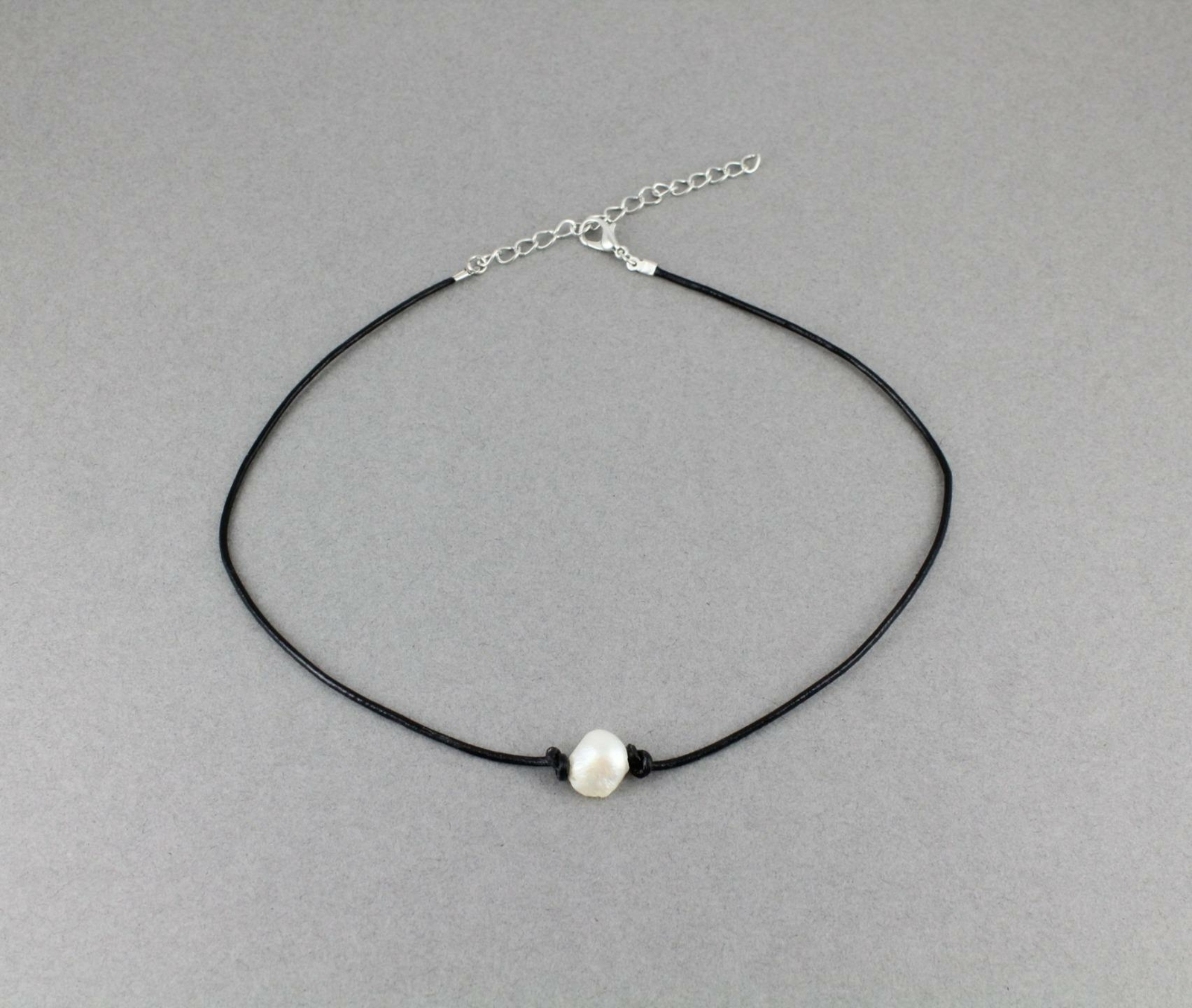 faux pearl choker Black faux leather adjustable choker necklace 14-16 long