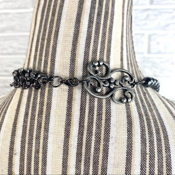 Black & Grey Asymmetrical Rhinestone Necklace Stocking Stuff Gift Idea