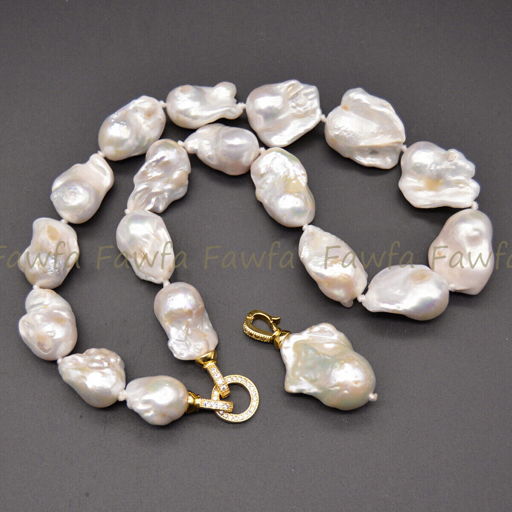 Genuine Natural Large 15-25mm White Keshi Reborn Baroque Pearl Pendant Necklace