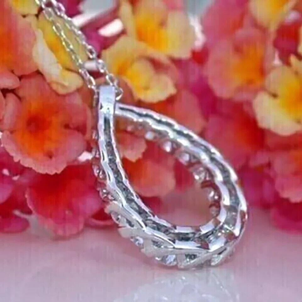 Round Simulated Diamond Women’s Stunning Teardrop Pendant 14K White Gold Plated