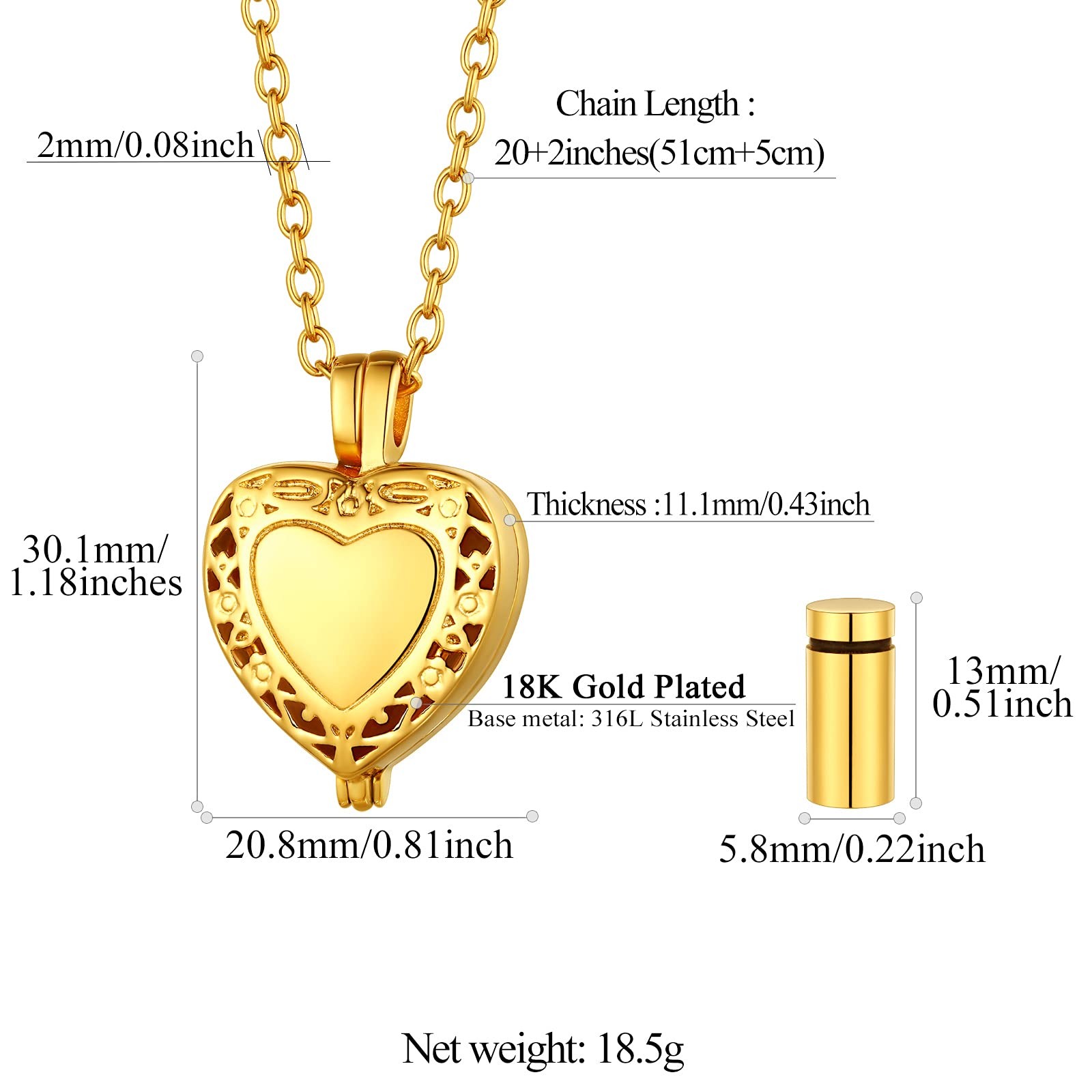 Vintage Urn Necklaces for Ashes Heart Locket that Hold Hairs Human Ash 18K Go…