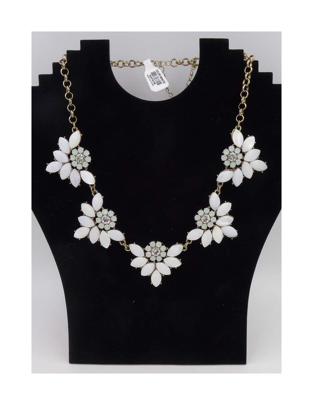 Beautiful New Gold Tone Rhinestone Flower Statement Necklace NWT #N2535