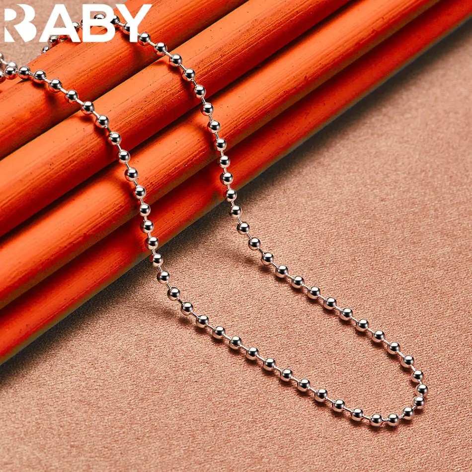 925 Sterling Silver 40-75cm 2mm Beads Necklace Women Anniversary Gift Jewelry