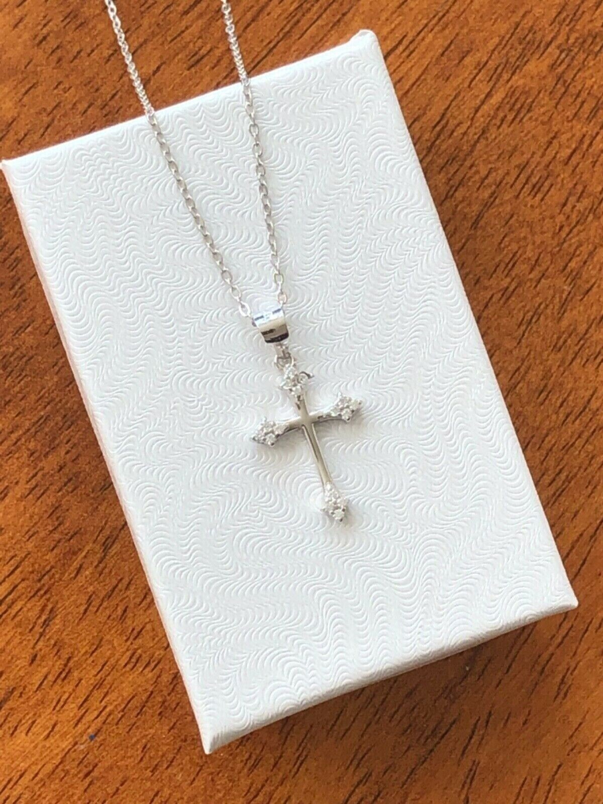 Small Cz Cross Necklace 925 Sterling Silver Tiny Pendant Womens 17mm(0.67″) 18″