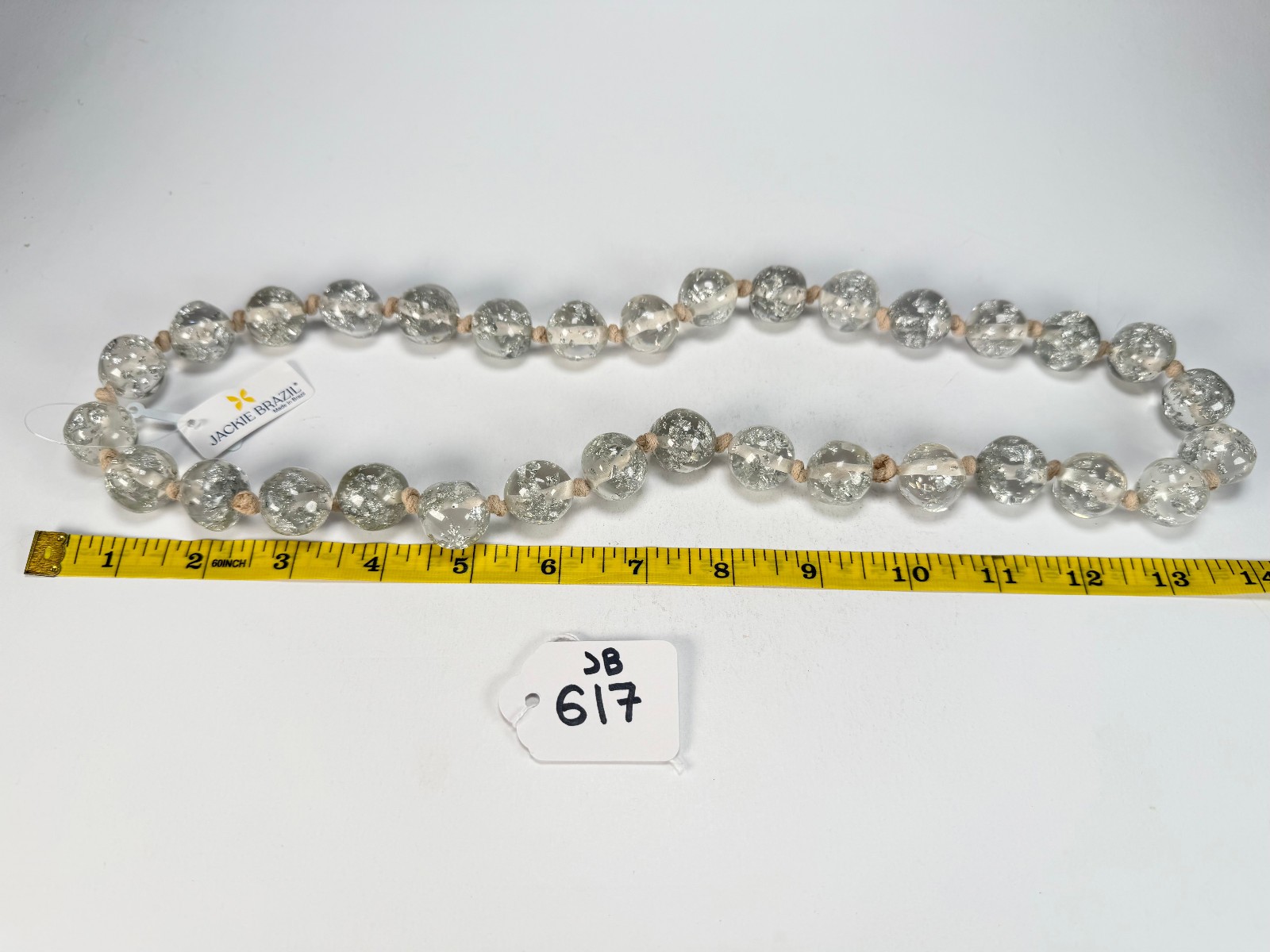 Jackie Brazil “Lola” Silver Flakes Medium Spheres 70cm Resin Necklace ( N2695 )