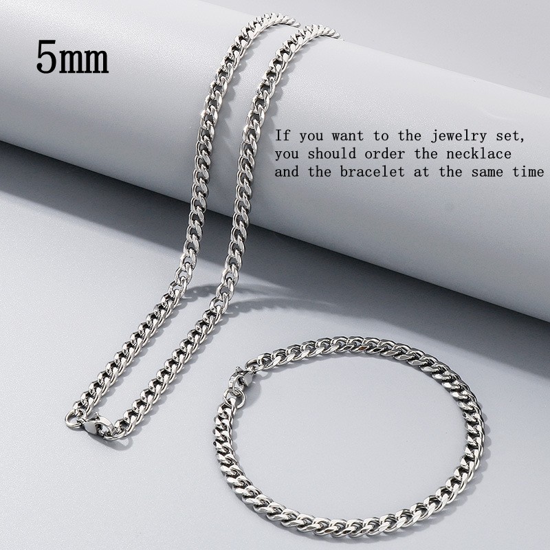 16-36″ Stainless Steel Silver Curb Cuban Chain Necklace Bracelet 3/5/7/9/11/13mm