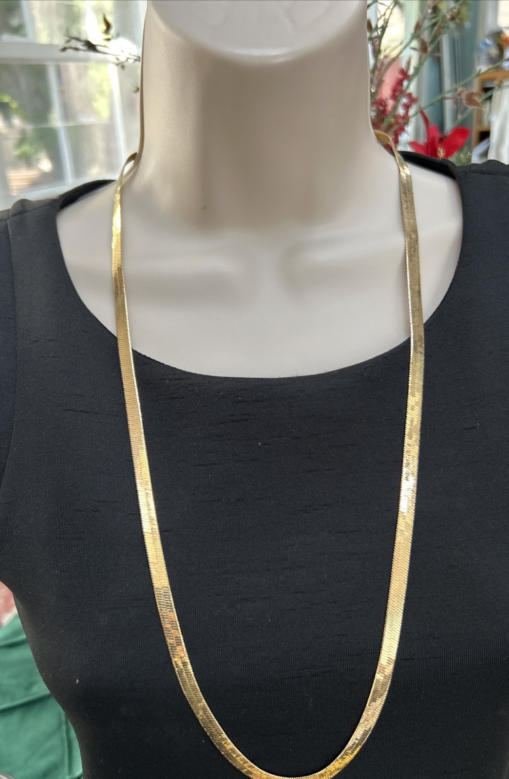 Bright Gold Plated 30” Herringbone Chain Necklace For Men Or Women 4mm Unisex