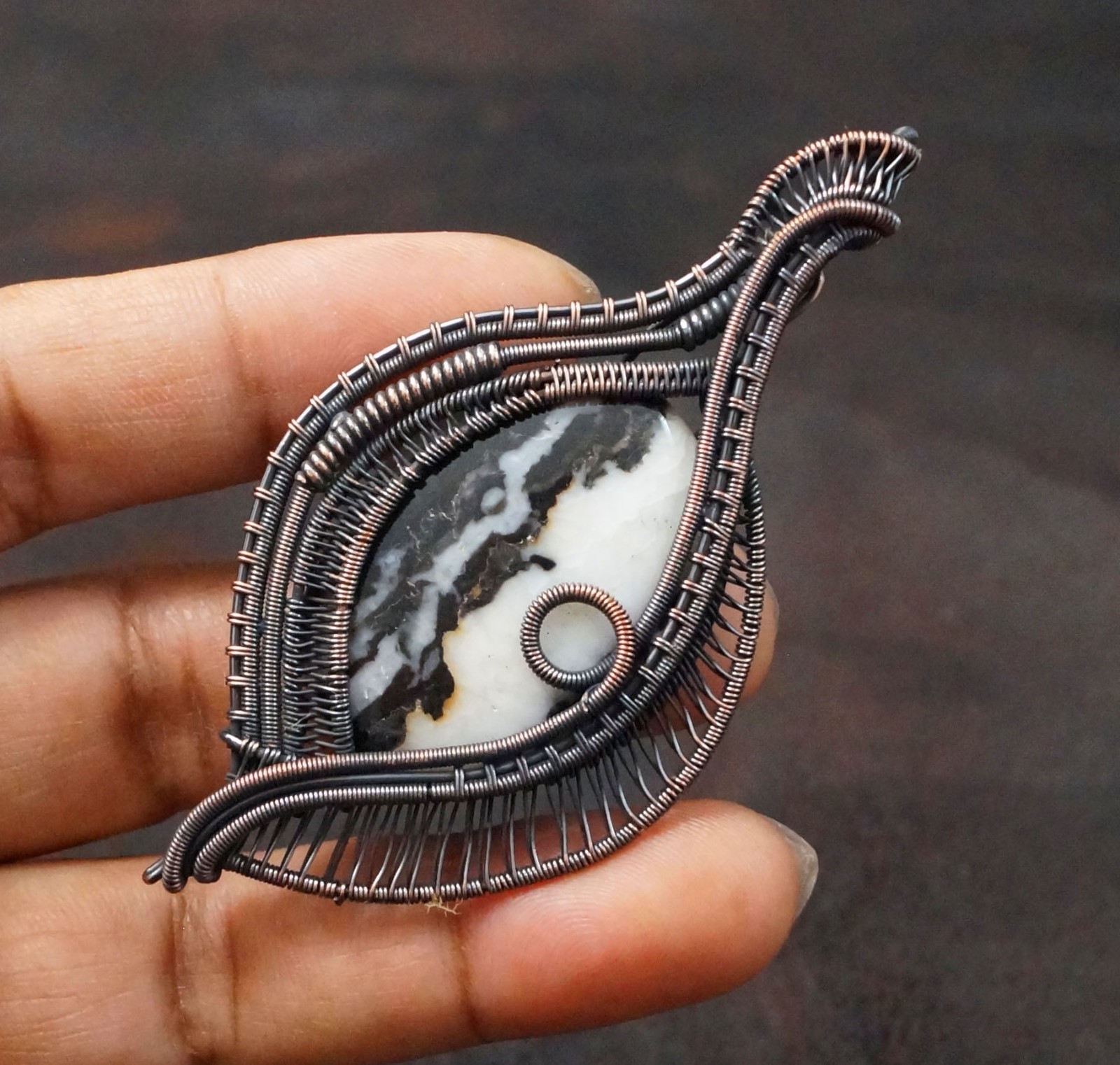 Buffalo Jasper Copper Wire Wrapped Handmade Pendant Gift Jewelry (PD-98