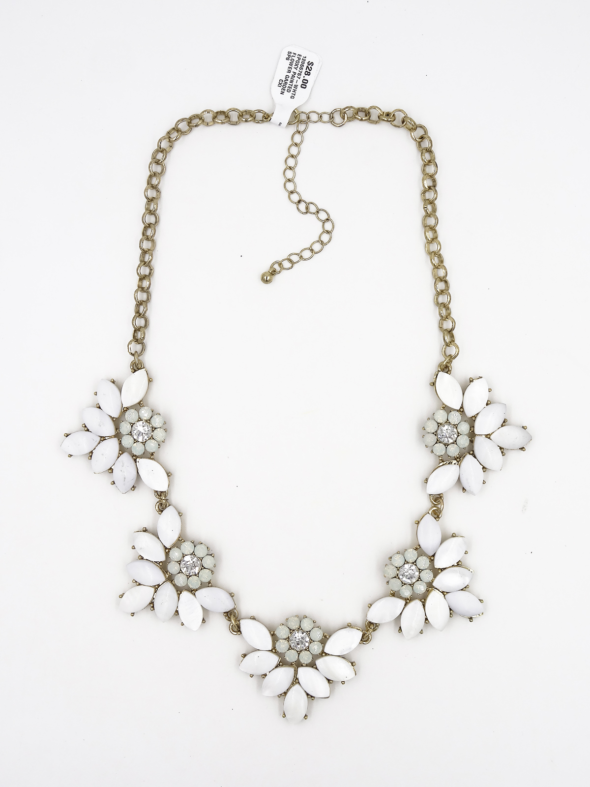 Beautiful New Gold Tone Rhinestone Flower Statement Necklace NWT #N2535