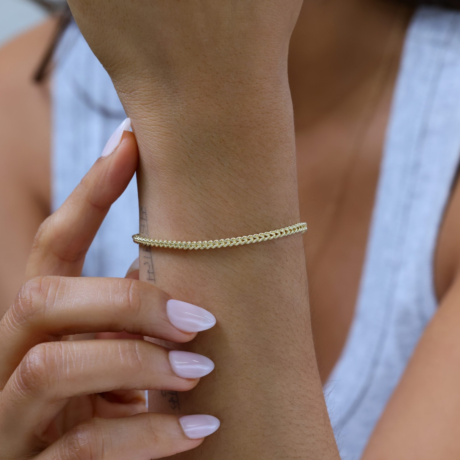 14k Yellow Gold 2.5mm Franco Box Square Wheat Foxtail Bracelet Chain Mens 8″