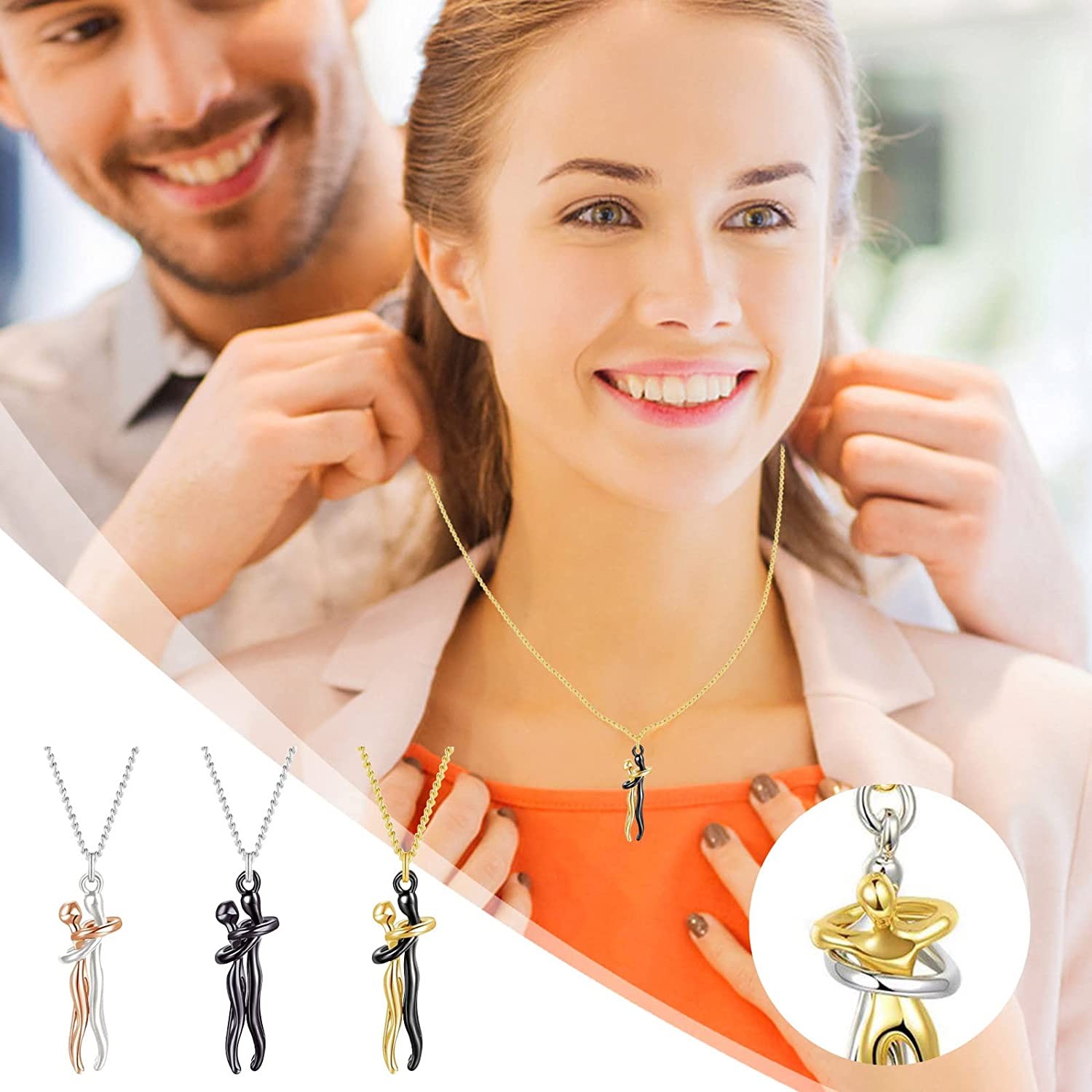 Affectionate Hug Couples Necklace Valentine’s Day Embrace Chain Unisex Jewelry