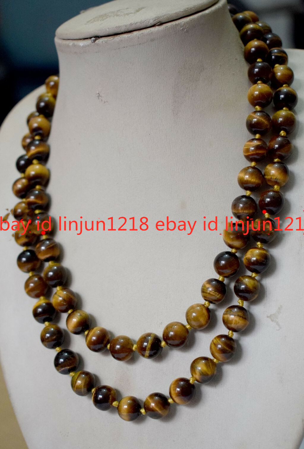 Natural AAA 8/10/12/14mm Yellow Tiger’s Eye Gemstone Necklace Long 18-100”
