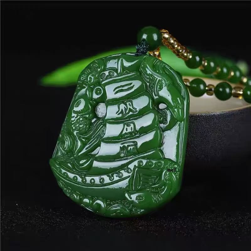 Green Real Jade Sailboat Pendant Necklace Fashion Natural Jasper Carved Jewelry