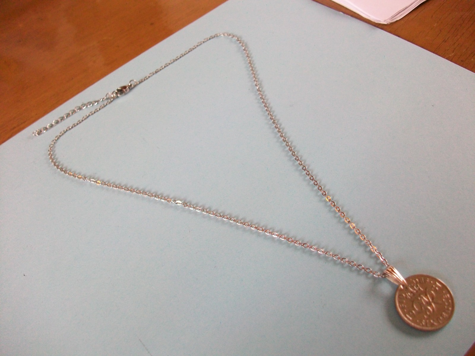SIXPENCE COIN – SILVER FINE LINK CABLE CHAIN PENDANT NECKLACE – 1948 to 1951