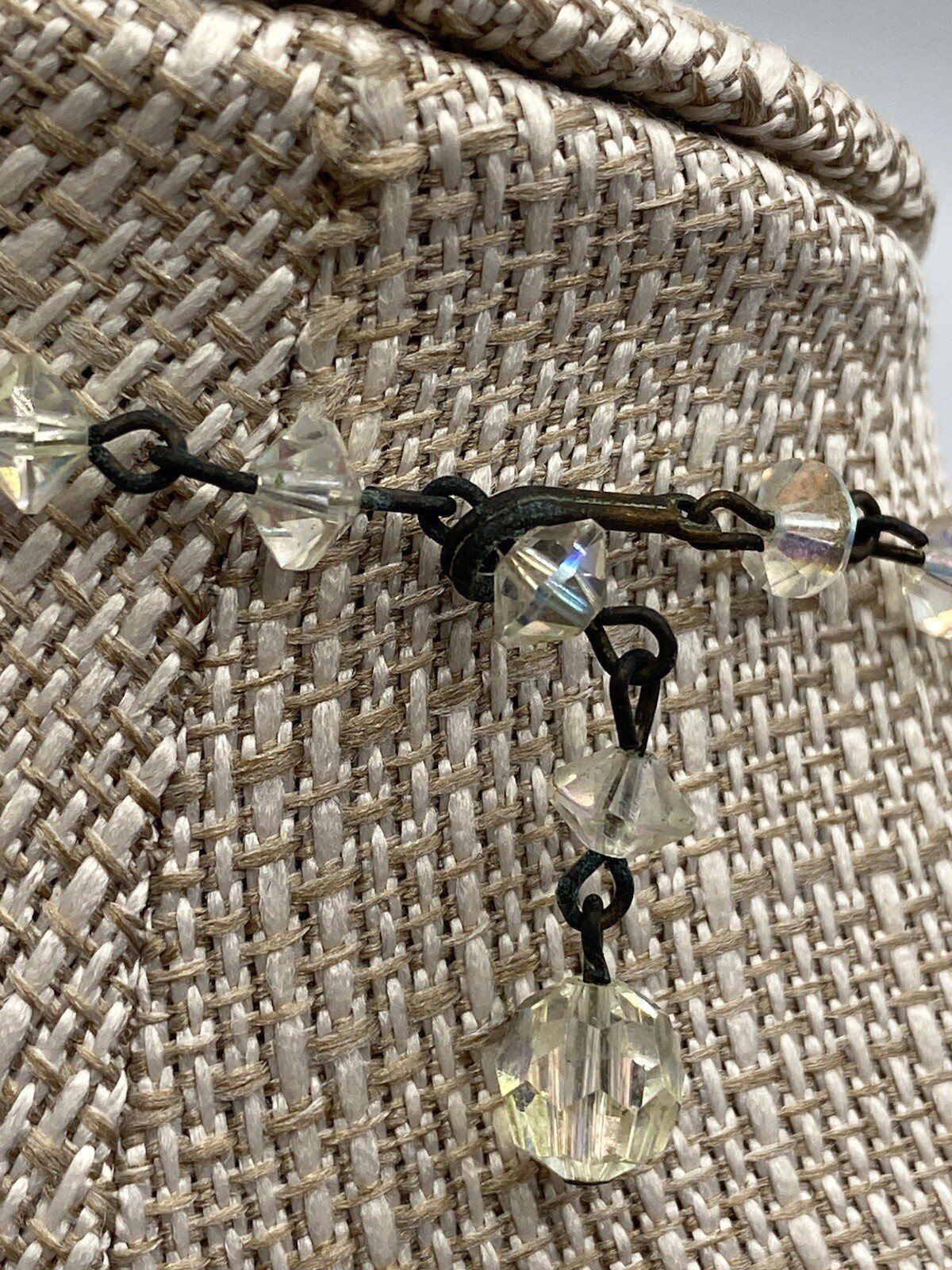 Vtg Aurora Borealis Crystal Necklace 12-15″ Strand Choker Shiny Sparkly