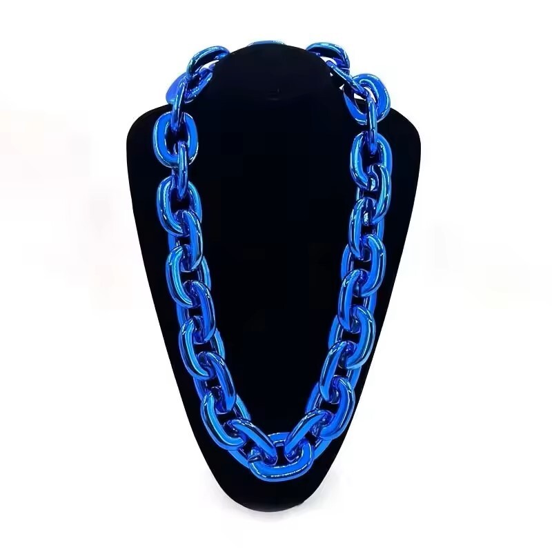 Blue Hip Hop Large Thick Acrylic Plastic Cuban Link Chain Necklace 32in 80cm