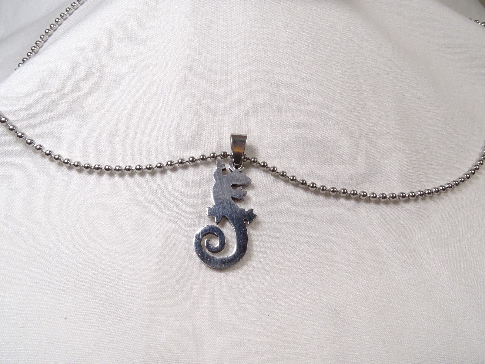 New Large Chrome Stainless Lizard Gecko 25” Steel Ball Chain Unisex Necklace