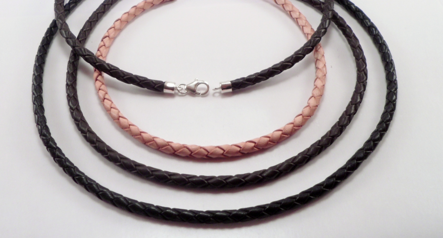 4mm braided leather sterling silver necklace black brown natural u pick length