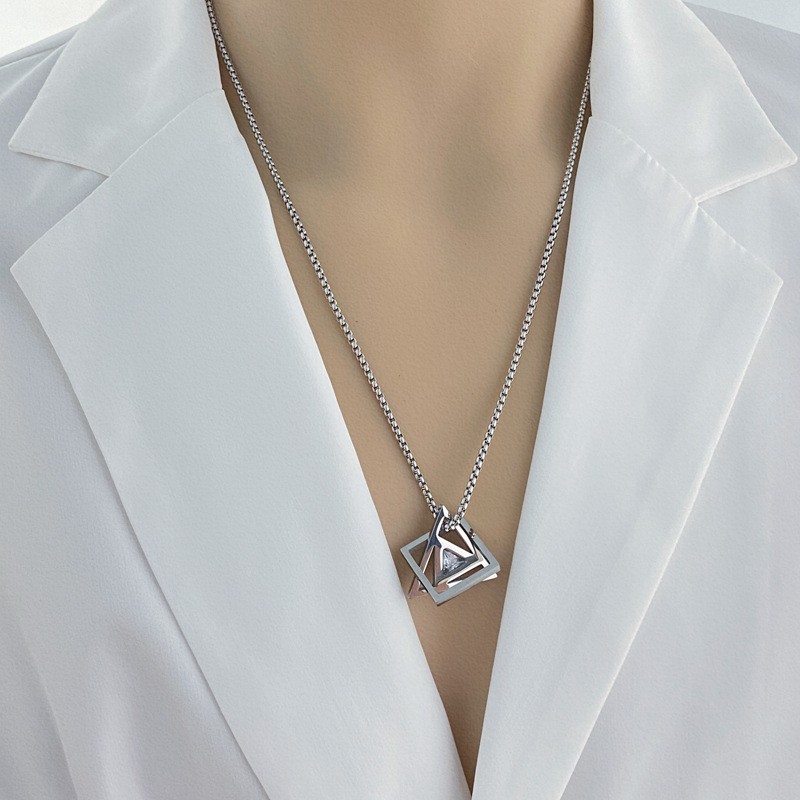 60cm Triangle Geometric Necklace Stainless Steel Box Chain Minimalist Unisex