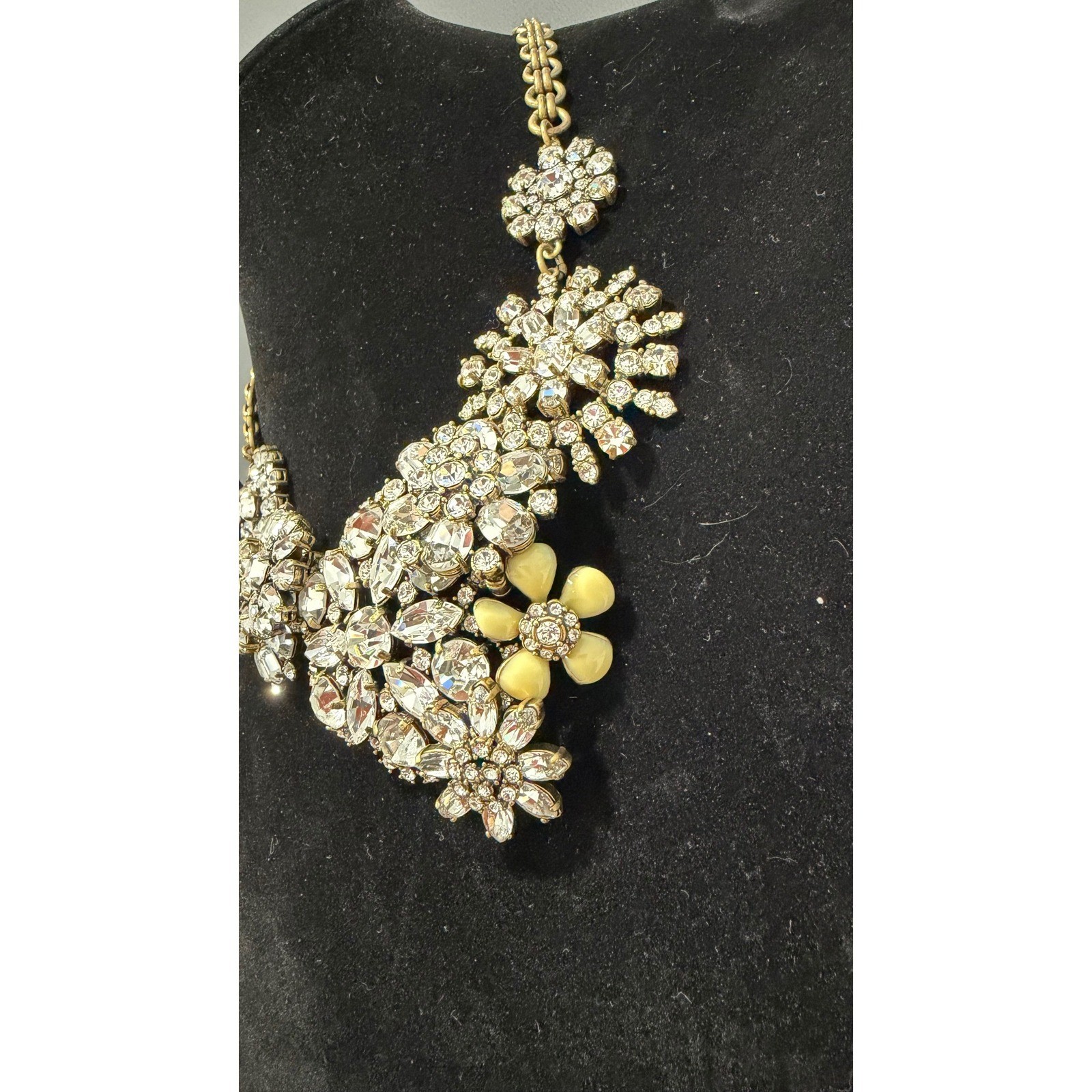 J.Crew Crystal Floral Statement Necklace Gold Tone Rhinestone Bib Wedding