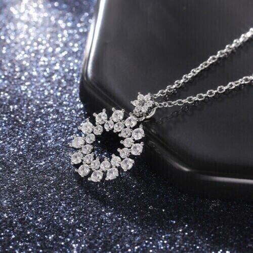 2.00 Ct Round Cut Diamond Oval Shape Pendant With Chain 14K White Gold Finish