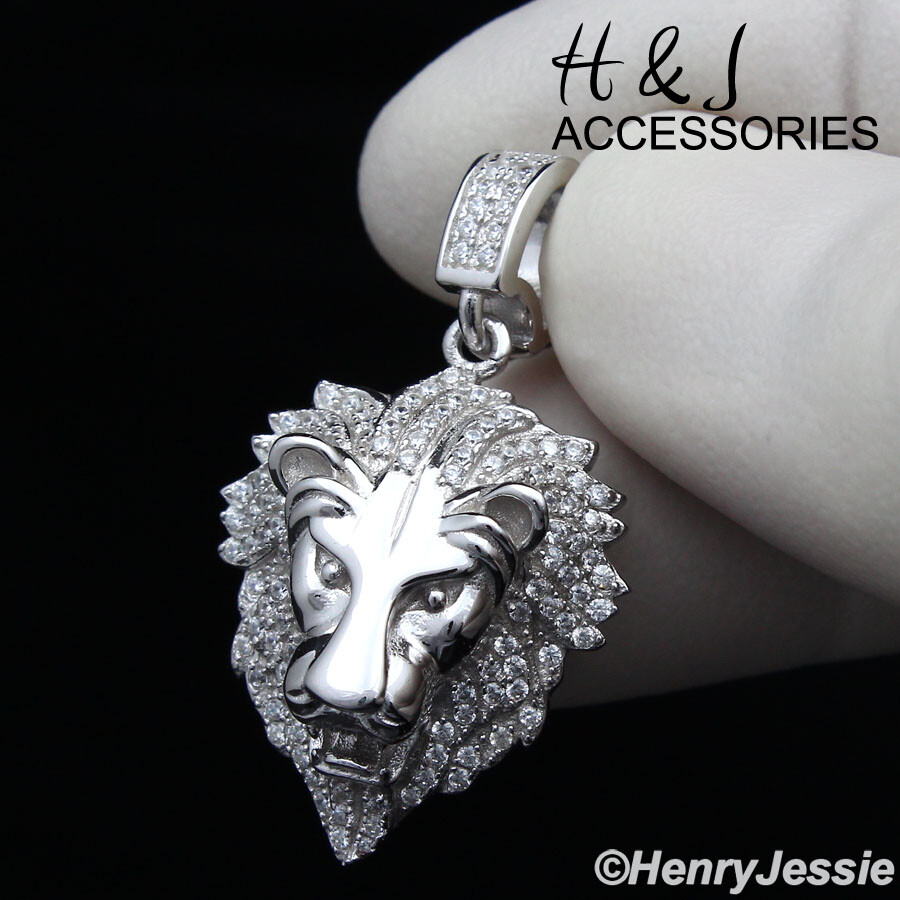 18″-30″MEN 925 STERLING SILVER 2MM MOON CUT BEADED CHAIN CZ LION PENDANT*SP185